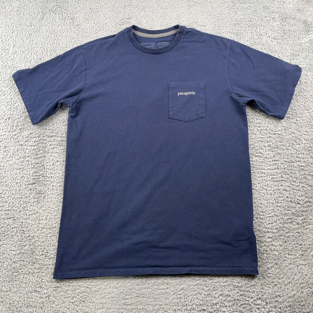 Patagonia Shirt Mens Small Blue Responsibili-Tee Ridge Pocket Graphic Tee 38511
